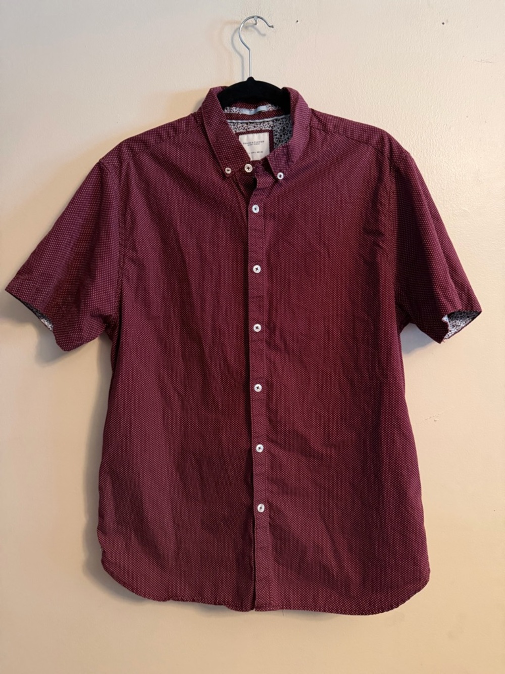 Denim & Flower Men's Short-Sleeve Button-Down Shirt - Wine Red